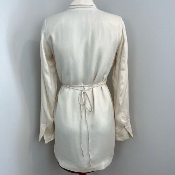 Zara Women’s XS Off White Draped Satin Wrap Blazer Dress Belted Long Sleeve Midi - Picture 4 of 15